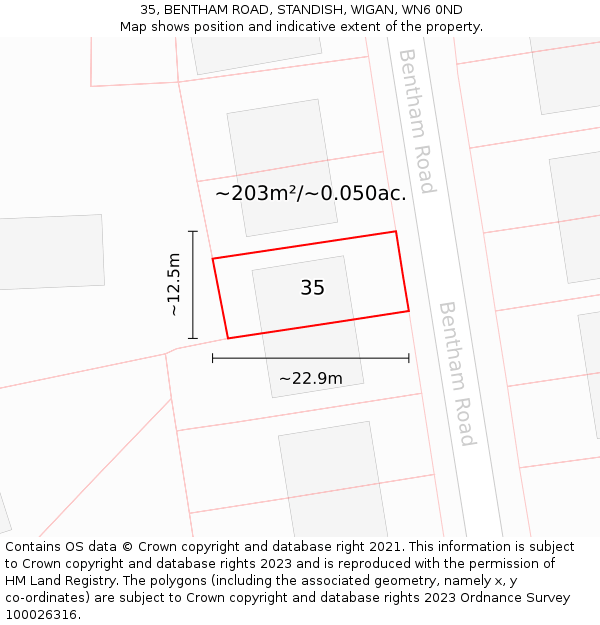 35, BENTHAM ROAD, STANDISH, WIGAN, WN6 0ND: Plot and title map