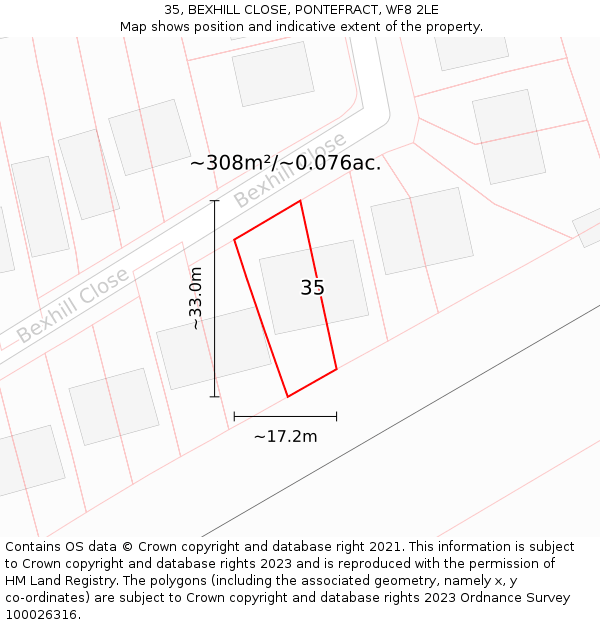 35, BEXHILL CLOSE, PONTEFRACT, WF8 2LE: Plot and title map