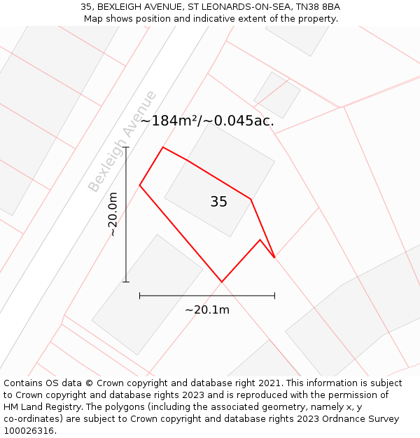 35, BEXLEIGH AVENUE, ST LEONARDS-ON-SEA, TN38 8BA: Plot and title map