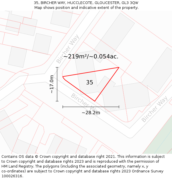 35, BIRCHER WAY, HUCCLECOTE, GLOUCESTER, GL3 3QW: Plot and title map