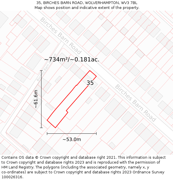 35, BIRCHES BARN ROAD, WOLVERHAMPTON, WV3 7BL: Plot and title map