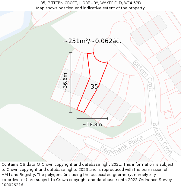 35, BITTERN CROFT, HORBURY, WAKEFIELD, WF4 5PD: Plot and title map