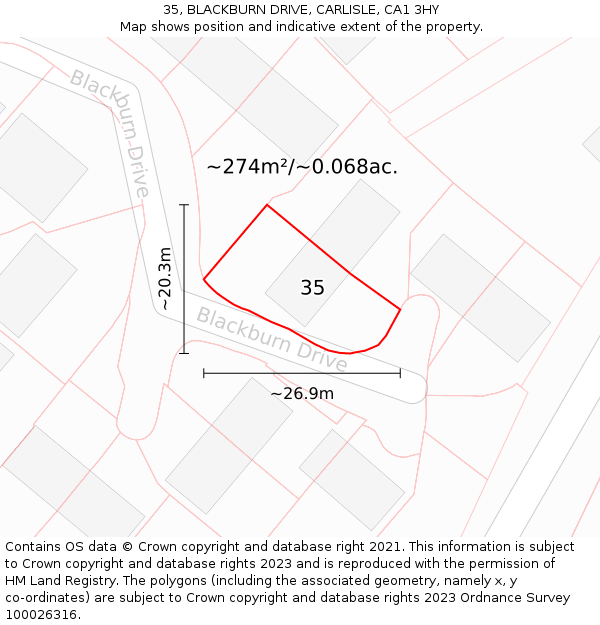 35, BLACKBURN DRIVE, CARLISLE, CA1 3HY: Plot and title map