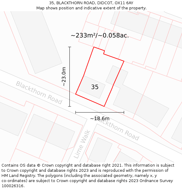 35, BLACKTHORN ROAD, DIDCOT, OX11 6AY: Plot and title map