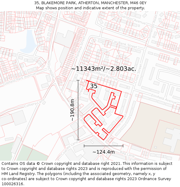 35, BLAKEMORE PARK, ATHERTON, MANCHESTER, M46 0EY: Plot and title map