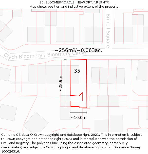 35, BLOOMERY CIRCLE, NEWPORT, NP19 4TR: Plot and title map