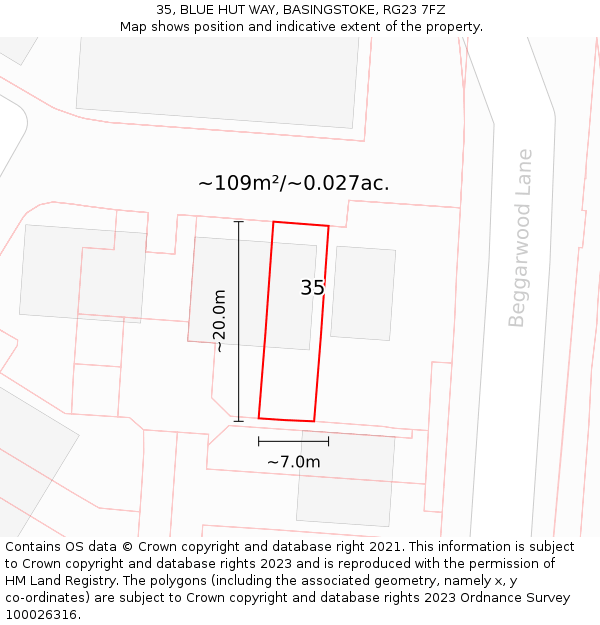 35, BLUE HUT WAY, BASINGSTOKE, RG23 7FZ: Plot and title map