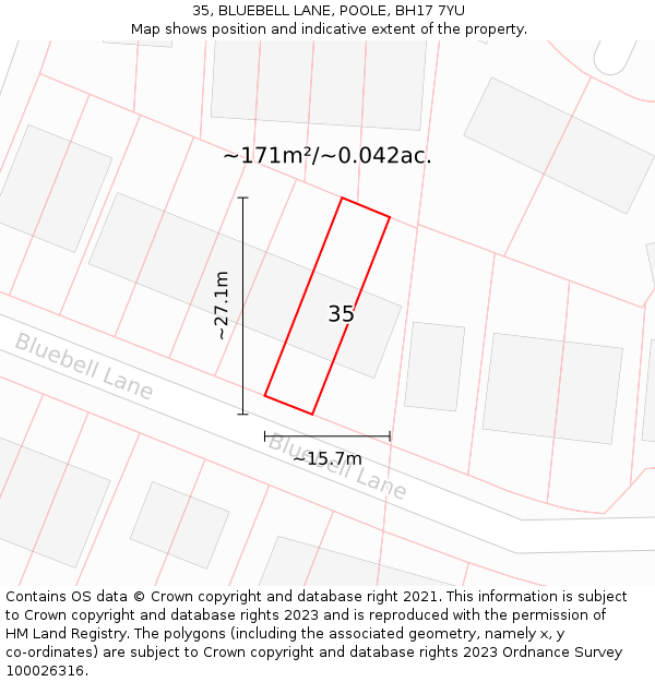 35, BLUEBELL LANE, POOLE, BH17 7YU: Plot and title map