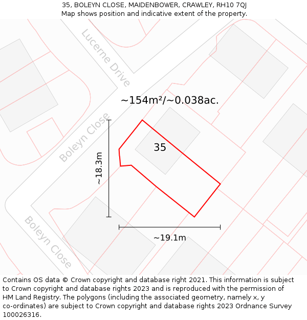 35, BOLEYN CLOSE, MAIDENBOWER, CRAWLEY, RH10 7QJ: Plot and title map