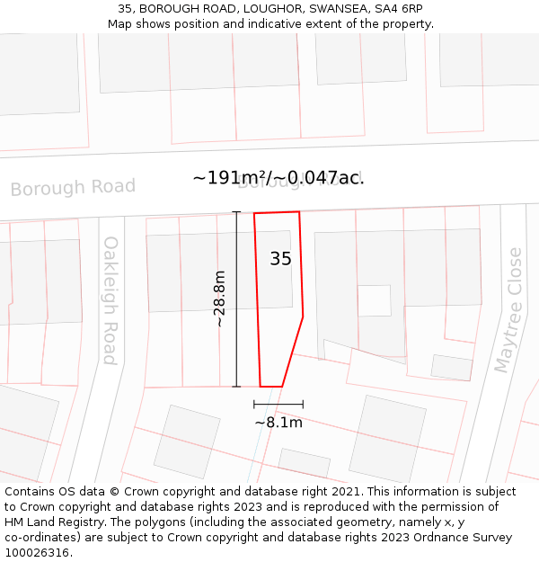 35, BOROUGH ROAD, LOUGHOR, SWANSEA, SA4 6RP: Plot and title map