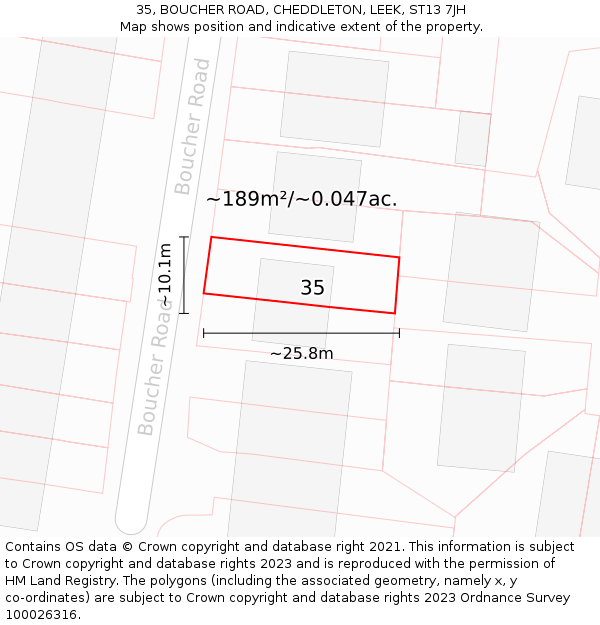 35, BOUCHER ROAD, CHEDDLETON, LEEK, ST13 7JH: Plot and title map