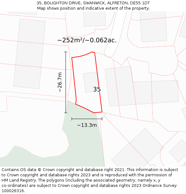 35, BOUGHTON DRIVE, SWANWICK, ALFRETON, DE55 1DT: Plot and title map