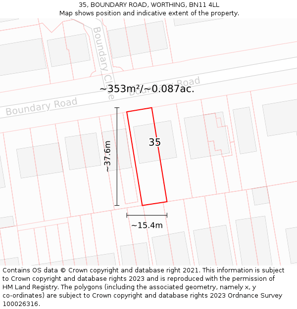 35, BOUNDARY ROAD, WORTHING, BN11 4LL: Plot and title map