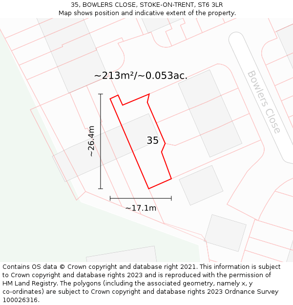 35, BOWLERS CLOSE, STOKE-ON-TRENT, ST6 3LR: Plot and title map