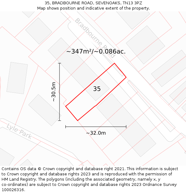 35, BRADBOURNE ROAD, SEVENOAKS, TN13 3PZ: Plot and title map