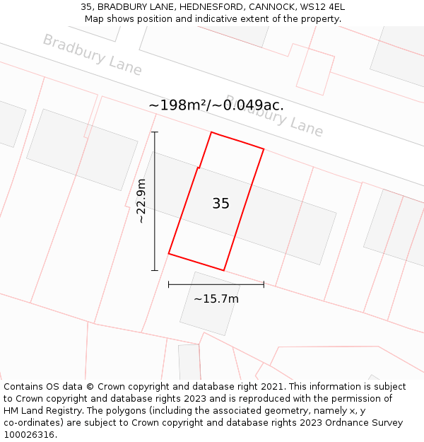 35, BRADBURY LANE, HEDNESFORD, CANNOCK, WS12 4EL: Plot and title map