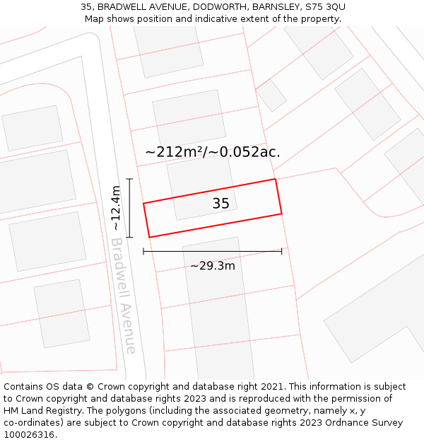 35, BRADWELL AVENUE, DODWORTH, BARNSLEY, S75 3QU: Plot and title map