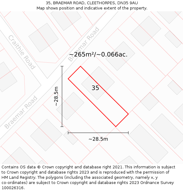 35, BRAEMAR ROAD, CLEETHORPES, DN35 9AU: Plot and title map