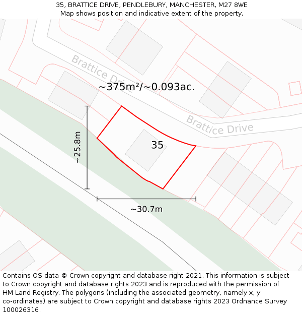 35, BRATTICE DRIVE, PENDLEBURY, MANCHESTER, M27 8WE: Plot and title map