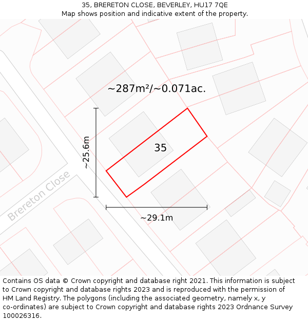 35, BRERETON CLOSE, BEVERLEY, HU17 7QE: Plot and title map