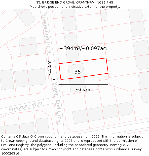 35, BRIDGE END GROVE, GRANTHAM, NG31 7HS: Plot and title map