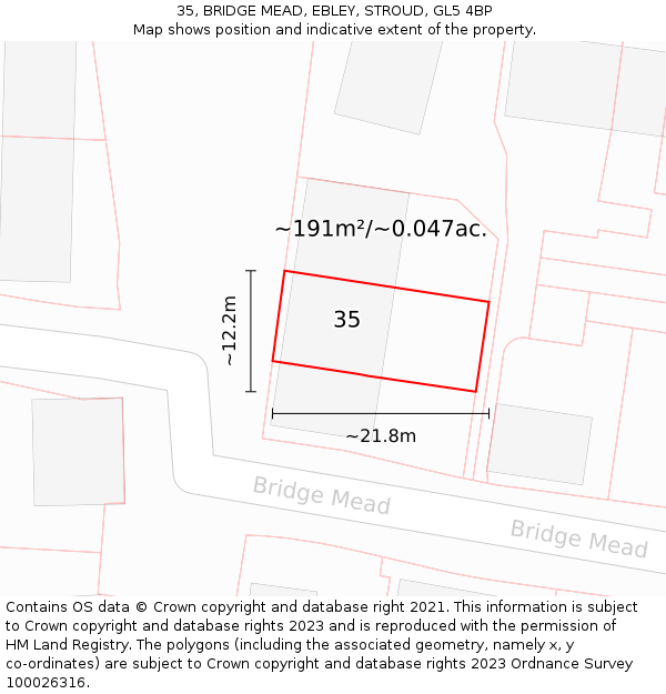 35, BRIDGE MEAD, EBLEY, STROUD, GL5 4BP: Plot and title map