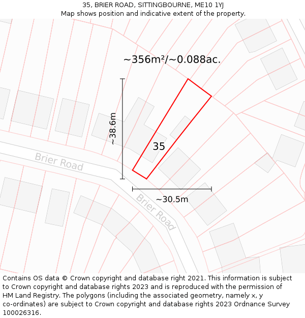 35, BRIER ROAD, SITTINGBOURNE, ME10 1YJ: Plot and title map