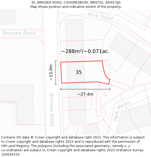 35, BRINSEA ROAD, CONGRESBURY, BRISTOL, BS49 5JQ: Plot and title map