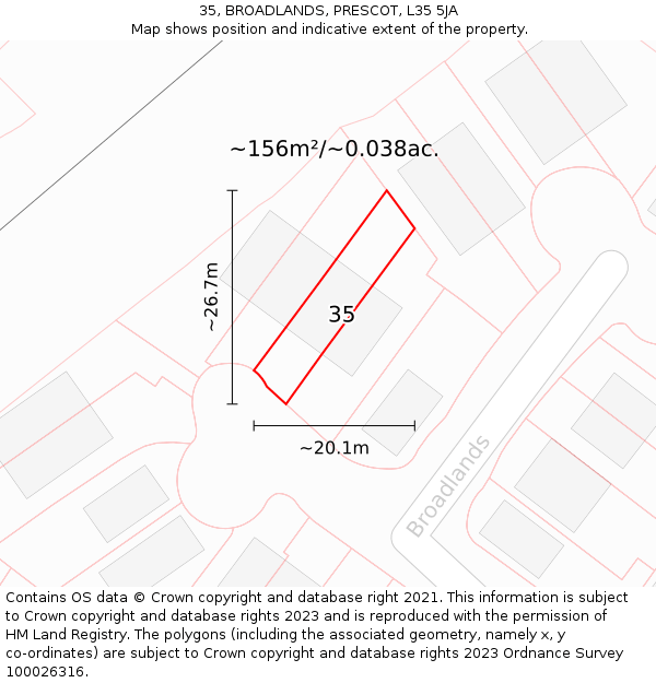 35, BROADLANDS, PRESCOT, L35 5JA: Plot and title map