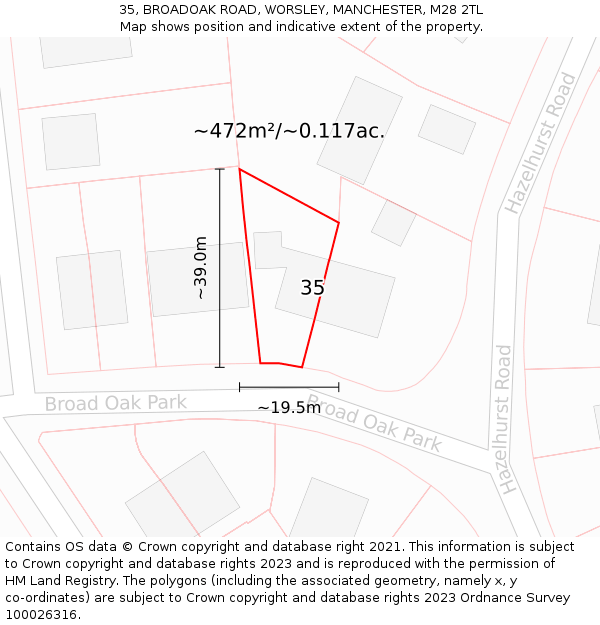 35, BROADOAK ROAD, WORSLEY, MANCHESTER, M28 2TL: Plot and title map