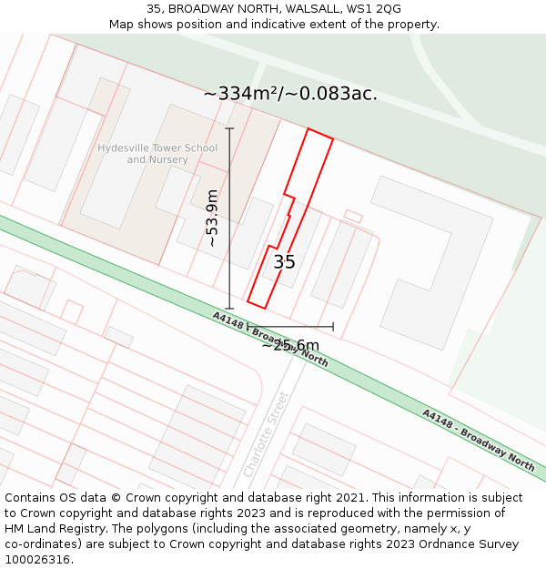 35, BROADWAY NORTH, WALSALL, WS1 2QG: Plot and title map