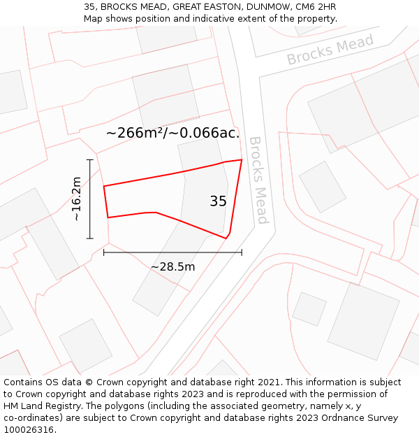 35, BROCKS MEAD, GREAT EASTON, DUNMOW, CM6 2HR: Plot and title map