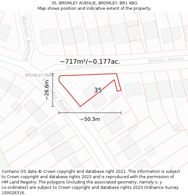 35, BROMLEY AVENUE, BROMLEY, BR1 4BG: Plot and title map