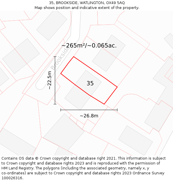 35, BROOKSIDE, WATLINGTON, OX49 5AQ: Plot and title map