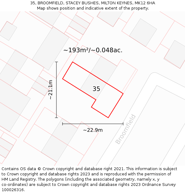 35, BROOMFIELD, STACEY BUSHES, MILTON KEYNES, MK12 6HA: Plot and title map