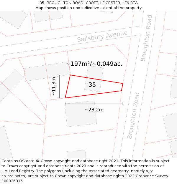 35, BROUGHTON ROAD, CROFT, LEICESTER, LE9 3EA: Plot and title map