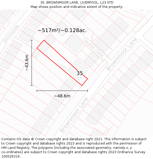 35, BROWNMOOR LANE, LIVERPOOL, L23 0TD: Plot and title map