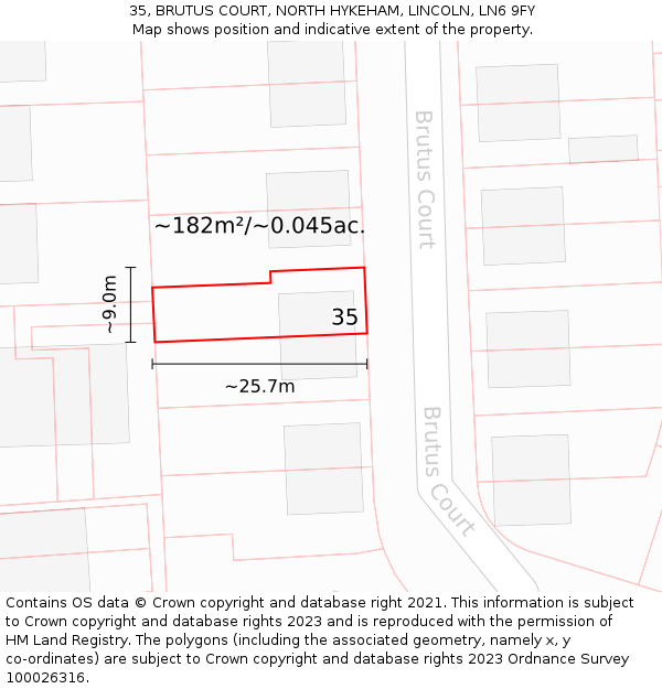 35, BRUTUS COURT, NORTH HYKEHAM, LINCOLN, LN6 9FY: Plot and title map