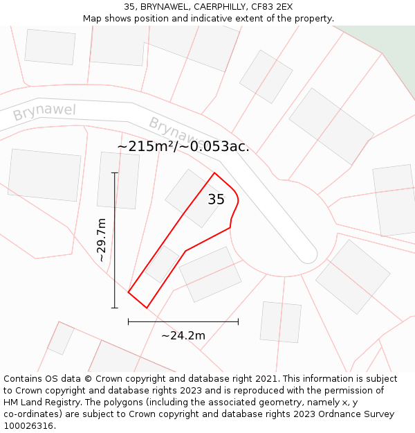 35, BRYNAWEL, CAERPHILLY, CF83 2EX: Plot and title map