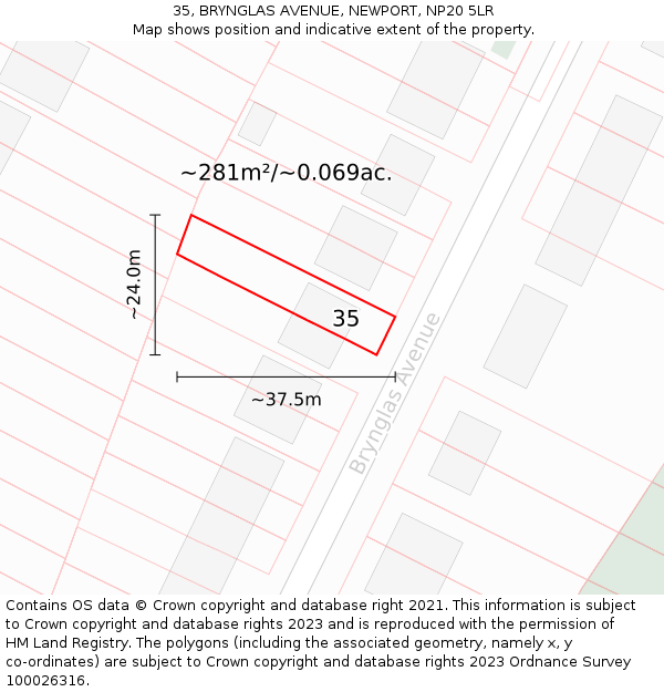 35, BRYNGLAS AVENUE, NEWPORT, NP20 5LR: Plot and title map