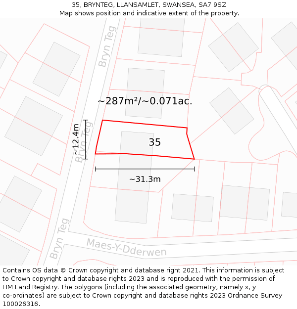 35, BRYNTEG, LLANSAMLET, SWANSEA, SA7 9SZ: Plot and title map