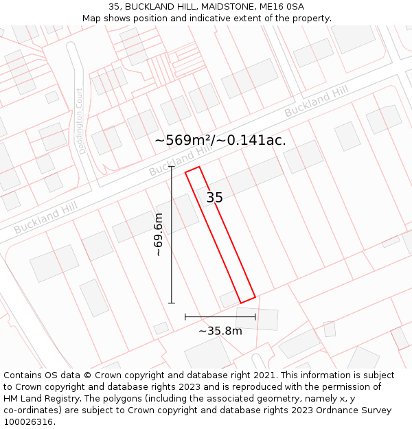 35, BUCKLAND HILL, MAIDSTONE, ME16 0SA: Plot and title map