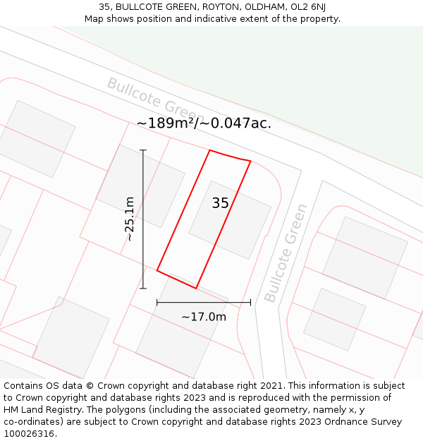 35, BULLCOTE GREEN, ROYTON, OLDHAM, OL2 6NJ: Plot and title map