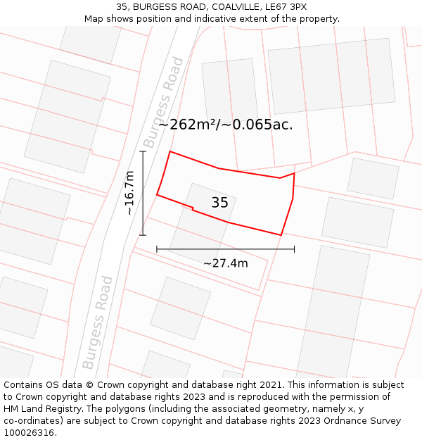 35, BURGESS ROAD, COALVILLE, LE67 3PX: Plot and title map