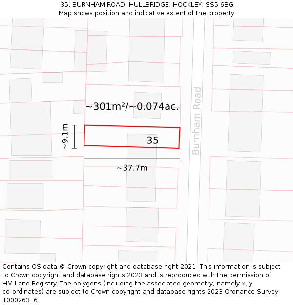 35, BURNHAM ROAD, HULLBRIDGE, HOCKLEY, SS5 6BG: Plot and title map