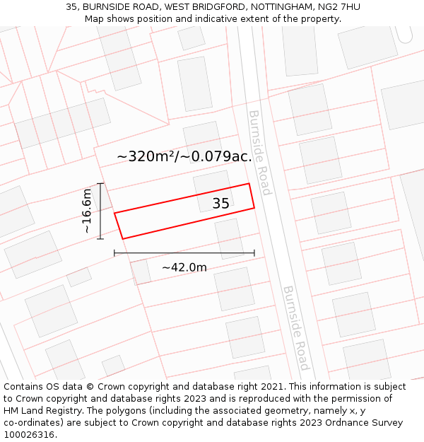 35, BURNSIDE ROAD, WEST BRIDGFORD, NOTTINGHAM, NG2 7HU: Plot and title map