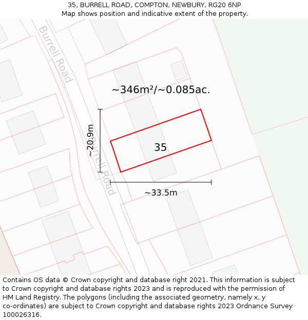 35, BURRELL ROAD, COMPTON, NEWBURY, RG20 6NP: Plot and title map