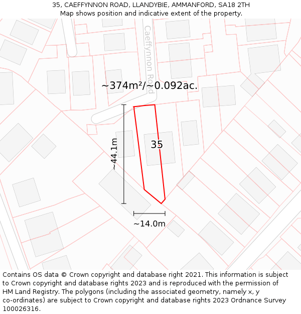 35, CAEFFYNNON ROAD, LLANDYBIE, AMMANFORD, SA18 2TH: Plot and title map