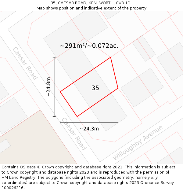 35, CAESAR ROAD, KENILWORTH, CV8 1DL: Plot and title map