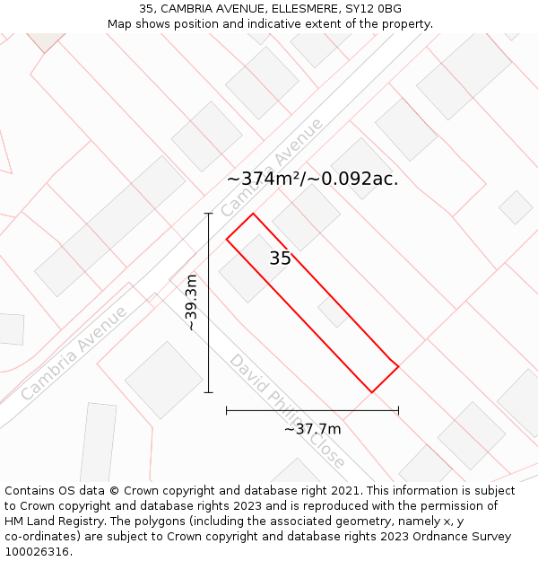 35, CAMBRIA AVENUE, ELLESMERE, SY12 0BG: Plot and title map